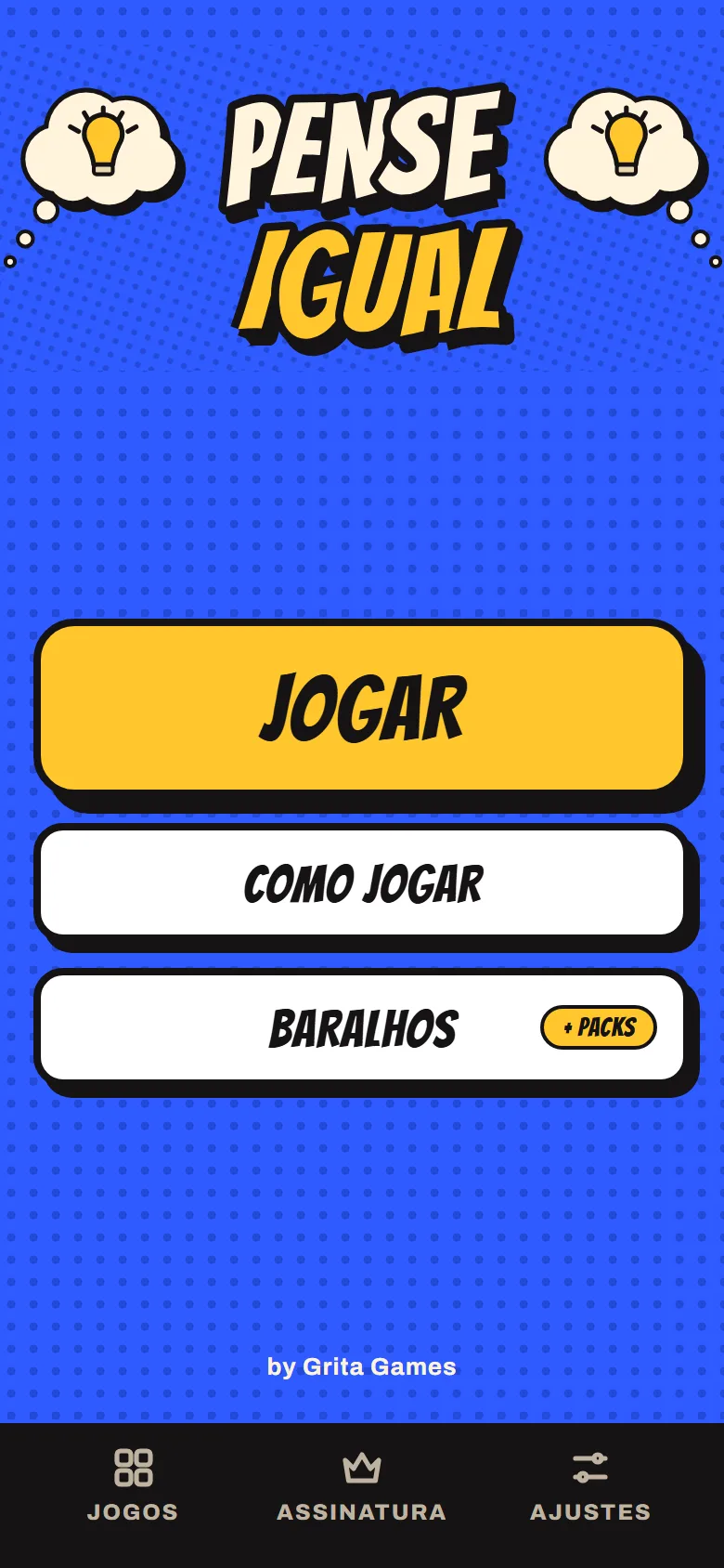 Tela de entrada do Pense Igual